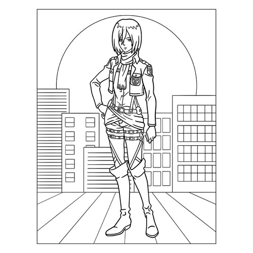填色页:「进击的巨人」中的三笠·阿克曼 免费可打印动漫涂色画涂色页