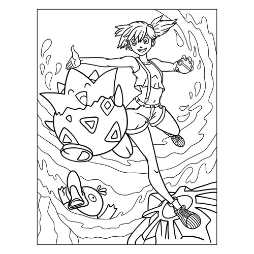 Página para colorear «Misty, Togepi y Psyduck» dibujo para colorear gratis de Páginas para colorear de anime