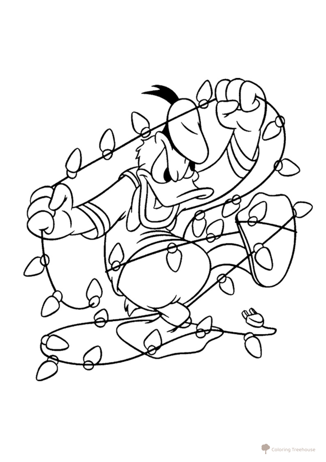 Página para colorear: Año Nuevo — Donald Duck con una guirnalda dibujo para colorear gratis de Páginas para colorear de Año Nuevo para niños