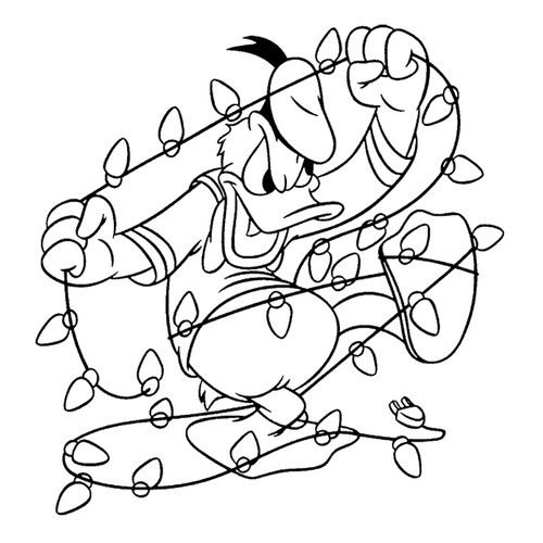 Página para colorear: Año Nuevo — Donald Duck con una guirnalda dibujo para colorear gratis de Páginas para colorear de Año Nuevo para niños