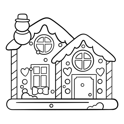 Página para colorear: Casa de jengibre sencilla dibujo para colorear gratis de Páginas para colorear de Año Nuevo para niños
