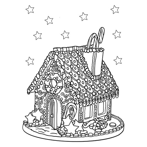 Gingerbread House with Patterns Coloring Page free printable New Year Coloring Pages for Kids coloring page