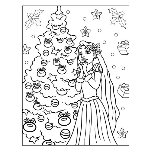 Rapunzel Coloring Page by the Fir Tree free printable New Year Coloring Pages for Kids coloring page