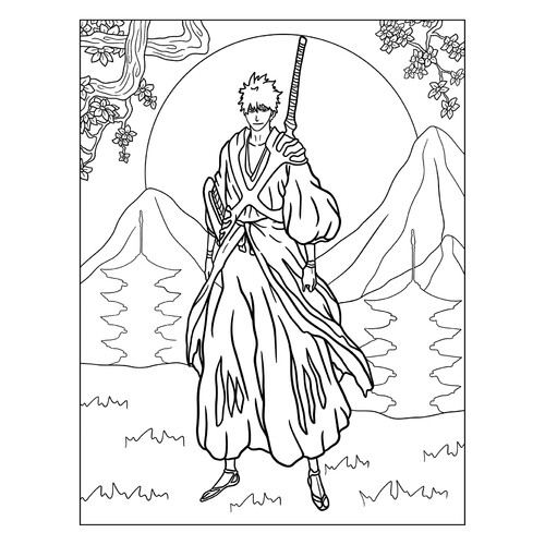 Página para colorear «Kurosaki Ichigo de Bleach en la Sociedad de Almas» dibujo para colorear gratis de Páginas para colorear de anime