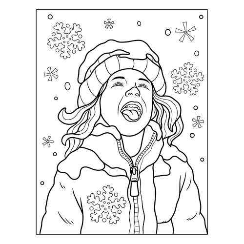 Página para colorear: Copo de nieve en la lengua dibujo para colorear gratis de Páginas para colorear de Año Nuevo para niños