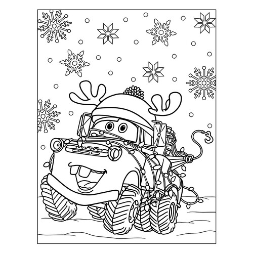 Página para colorear: Mater (Tachka) en Año Nuevo dibujo para colorear gratis de Páginas para colorear de Año Nuevo para niños
