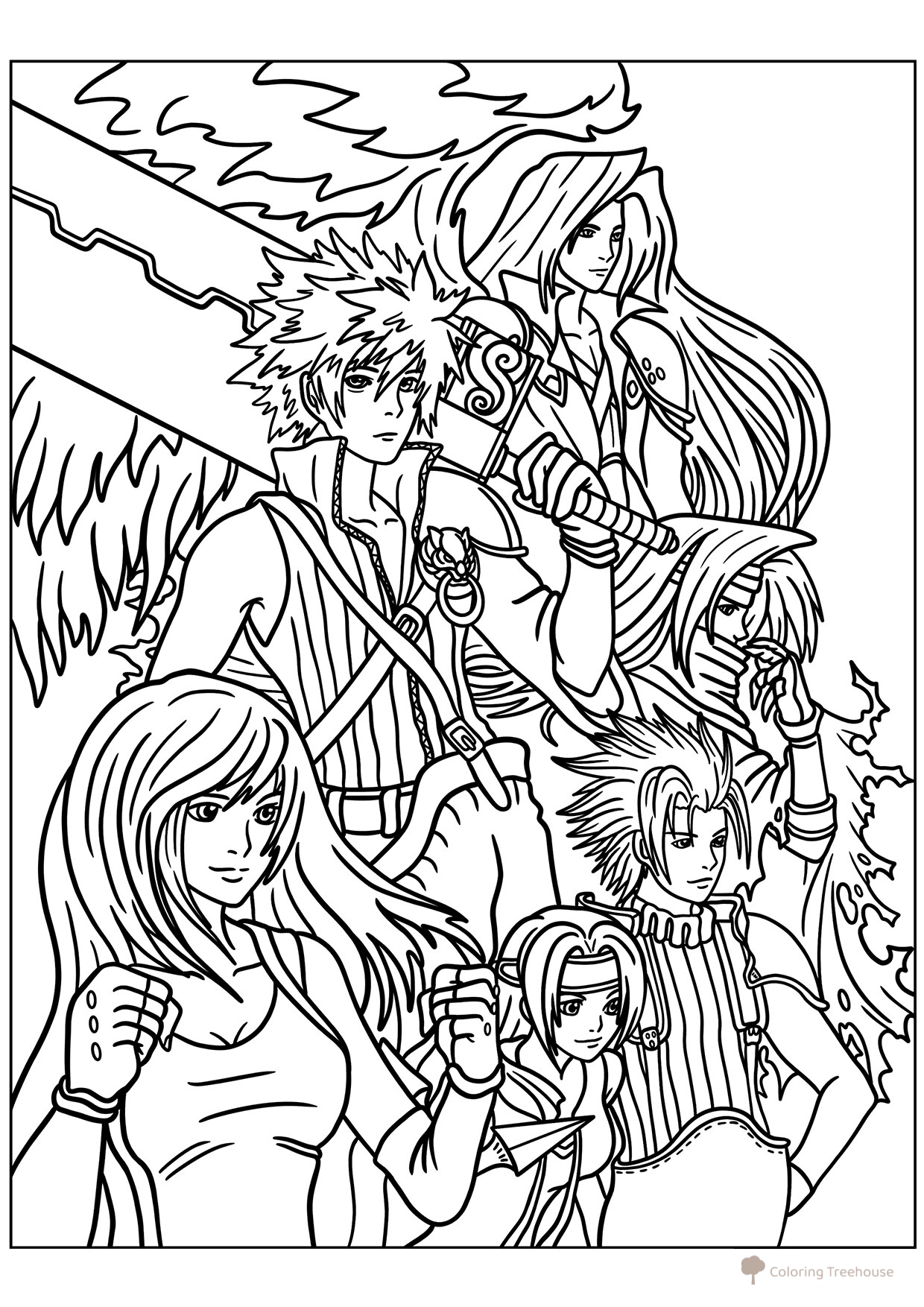 Final Fantasy VII Coloring Page free printable Anime Coloring Pages coloring page