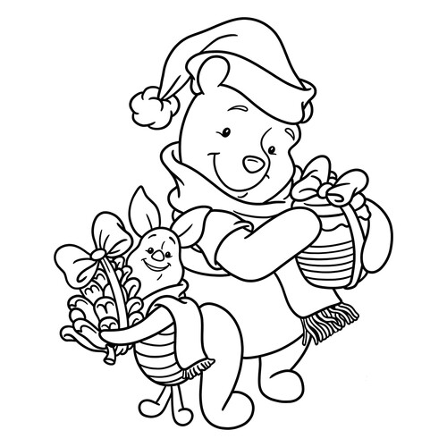Vini Pú y Piglet en Año Nuevo - página para colorear dibujo para colorear gratis de Páginas para colorear de Año Nuevo para niños