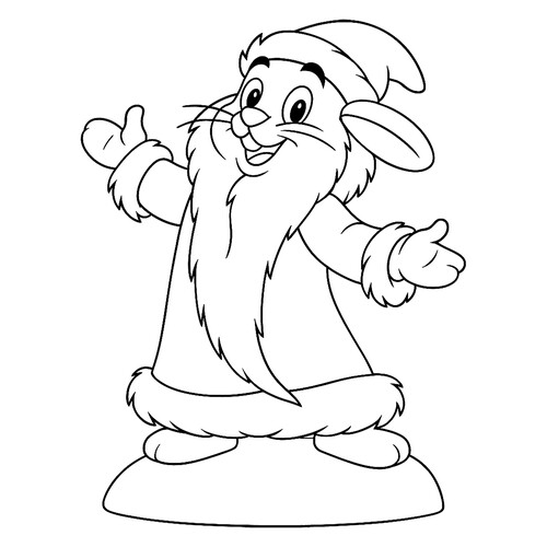Página para colorear: El Conejo como Ded Moroz (de «Ну, погоди!») dibujo para colorear gratis de Páginas para colorear de Año Nuevo para niños