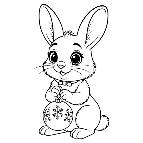 Página para colorear «Conejito con bola de Año Nuevo» dibujo para colorear gratis de Páginas para colorear de Año Nuevo para niños