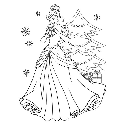 Página para colorear: Cenicienta en Año Nuevo dibujo para colorear gratis de Páginas para colorear de Año Nuevo para niños