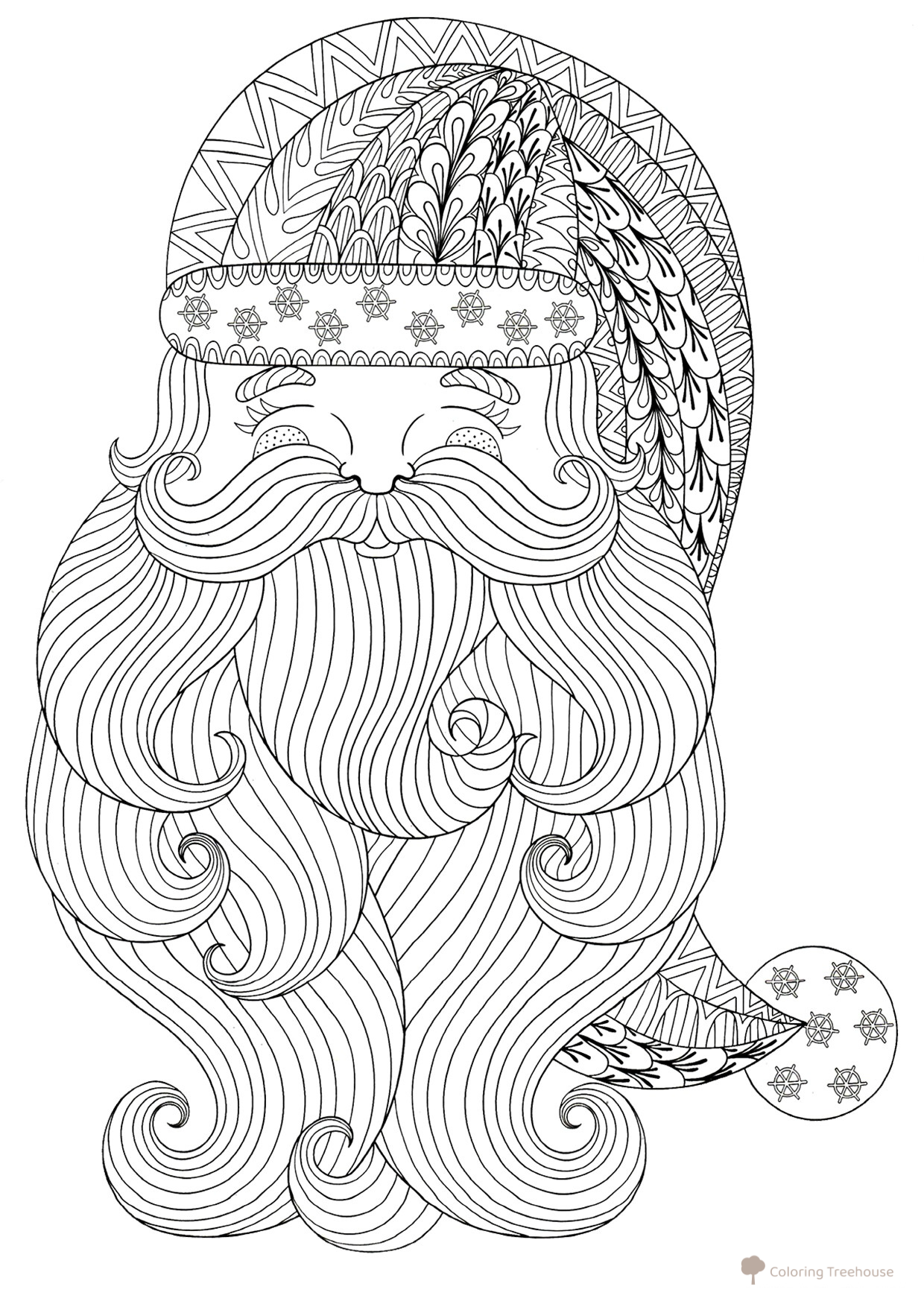 Página para colorear antiestrés: rostro de Ded Moroz dibujo para colorear gratis de Páginas para colorear antiestrés de Año Nuevo