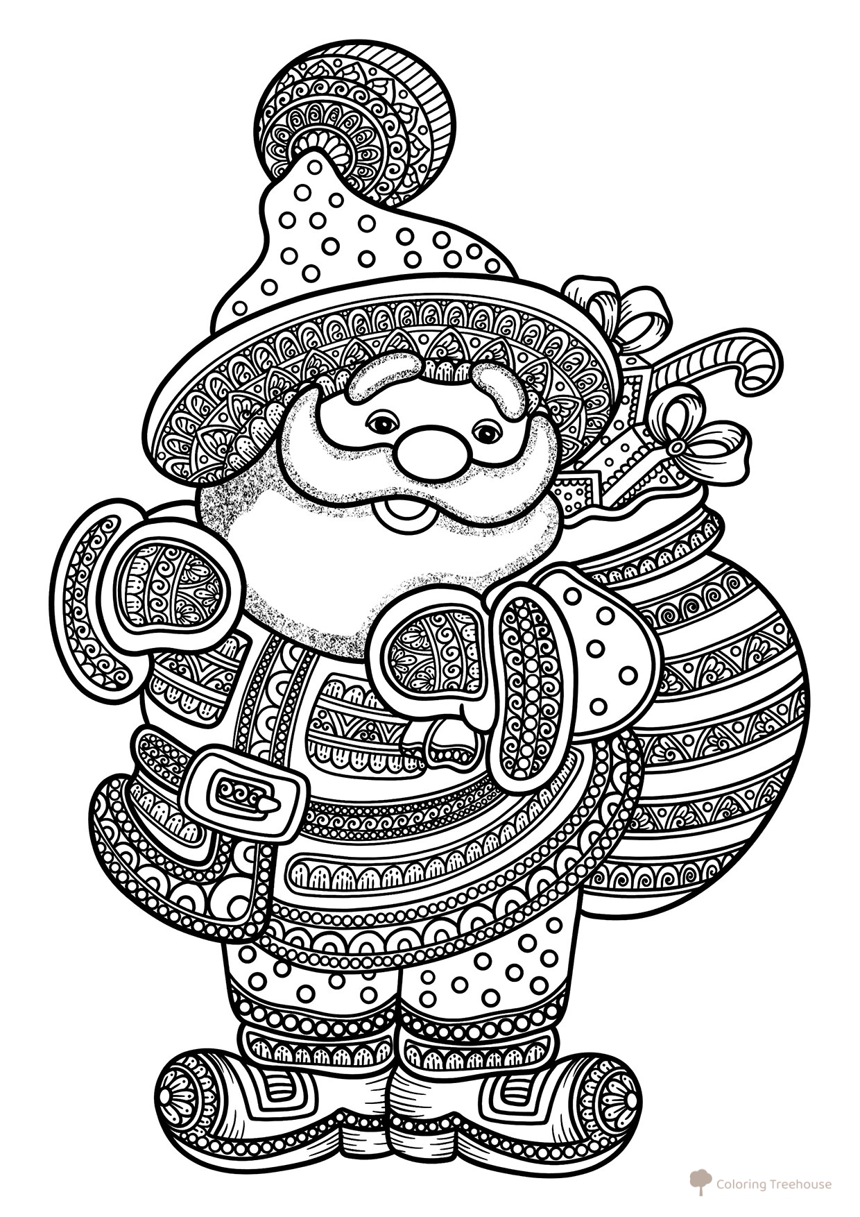 Página para Colorear Antiestrés Santa Claus dibujo para colorear gratis de Páginas para colorear antiestrés de Año Nuevo