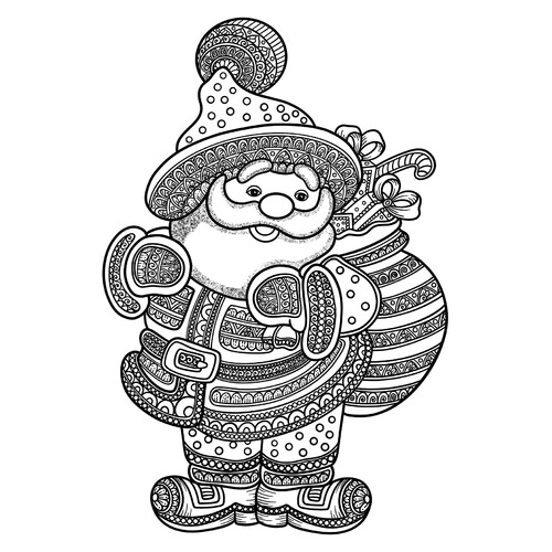Página para Colorear Antiestrés Santa Claus dibujo para colorear gratis de Páginas para colorear antiestrés de Año Nuevo