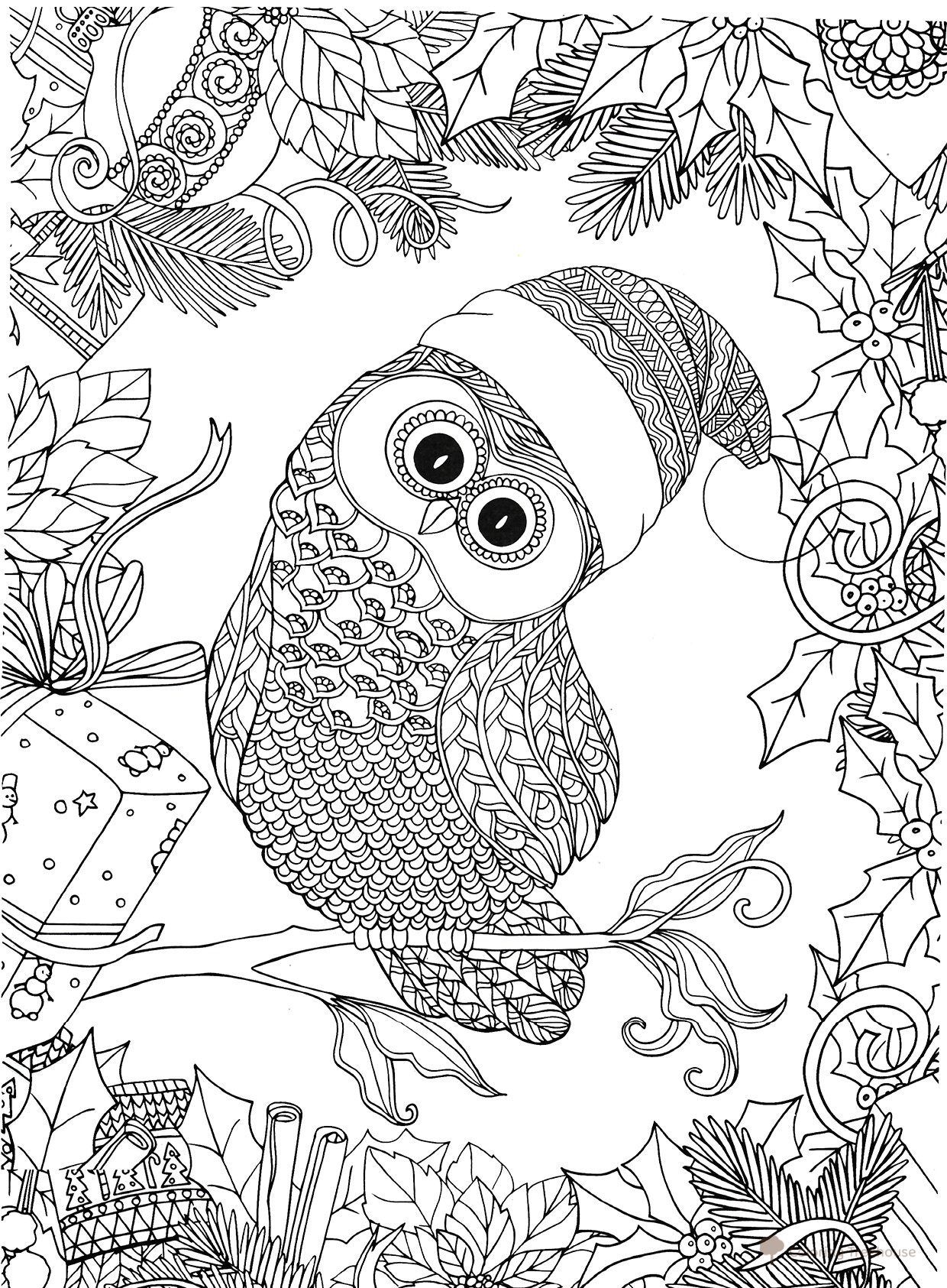 New Year Antistress Owl Coloring Page free printable New Year Anti-Stress Coloring Pages coloring page