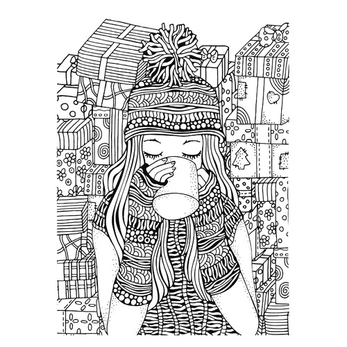 Página para colorear: Taza de café en Año Nuevo dibujo para colorear gratis de Páginas para colorear antiestrés de Año Nuevo