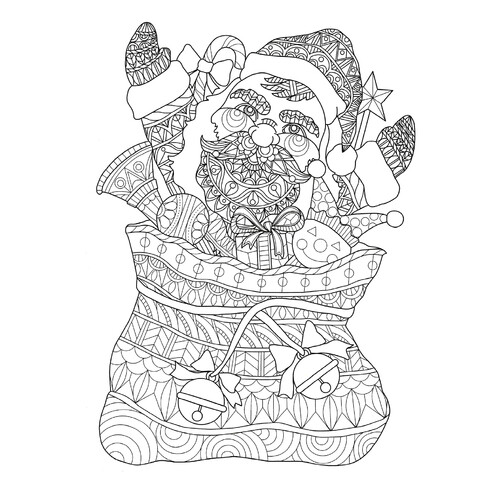 Dibujo para colorear: Ded Moroz con juguetes en el saco dibujo para colorear gratis de Páginas para colorear antiestrés de Año Nuevo