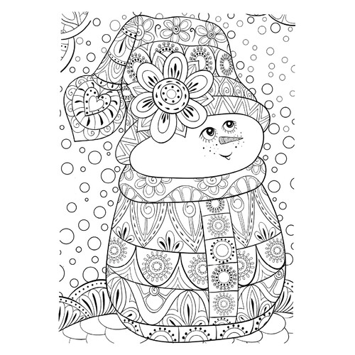 Página para colorear «Adorable muñeco de nieve» — anti estrés dibujo para colorear gratis de Páginas para colorear antiestrés de Año Nuevo