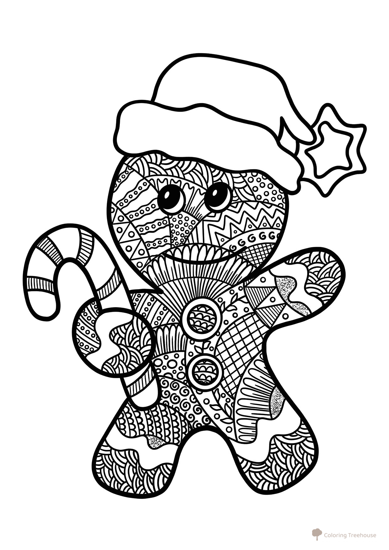 Gingerbread Man Anti-Stress Coloring Page free printable New Year Anti-Stress Coloring Pages coloring page
