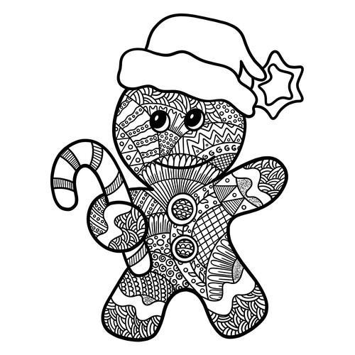 Gingerbread Man Anti-Stress Coloring Page free printable New Year Anti-Stress Coloring Pages coloring page
