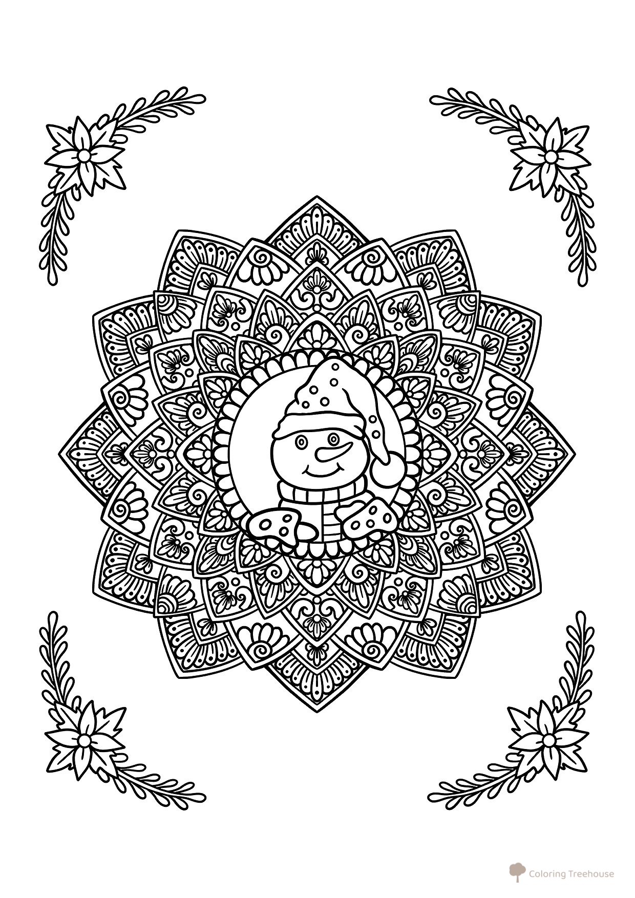Snowman Mandala Coloring Page free printable New Year Anti-Stress Coloring Pages coloring page