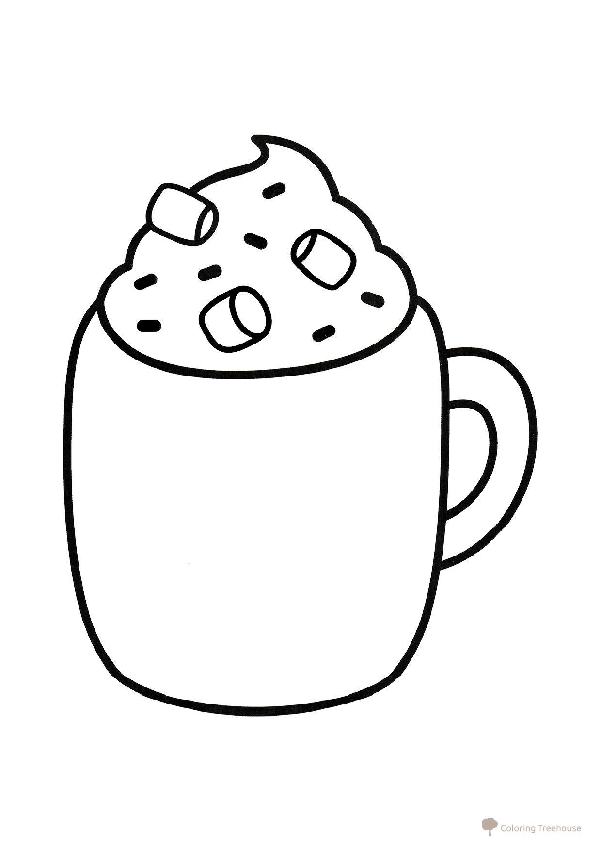 Página para colorear: Chocolate caliente con malvaviscos para los más pequeños dibujo para colorear gratis de Páginas para colorear de Año Nuevo para los más pequeños