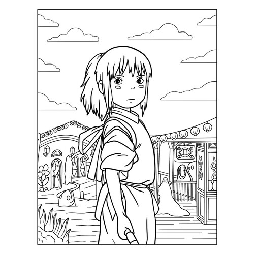Página para colorear: Chihiro Ogino (de la película de anime 'El viaje de Chihiro') dibujo para colorear gratis de Páginas para colorear de anime