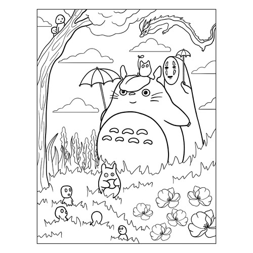 Página para colorear: Totoro, Sin Cara y Haku dibujo para colorear gratis de Páginas para colorear de anime