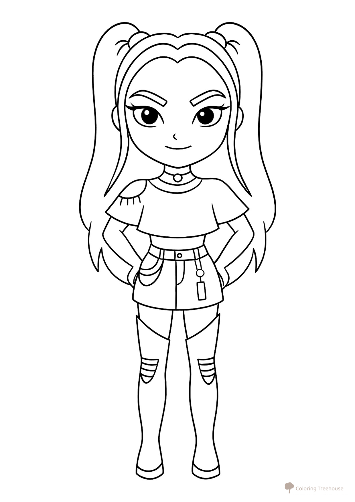 Chibi Mira Coloring Page from Demon Huntresses free printable Huntrix Coloring Pages from K-Pop Demon Hunters coloring page
