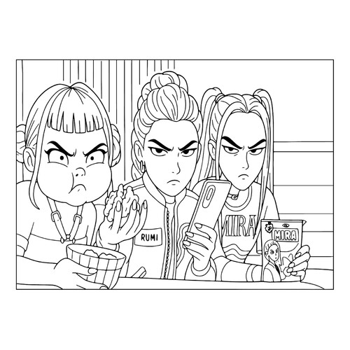 Unhappy Hantrix Coloring Page free printable Huntrix Coloring Pages from K-Pop Demon Hunters coloring page