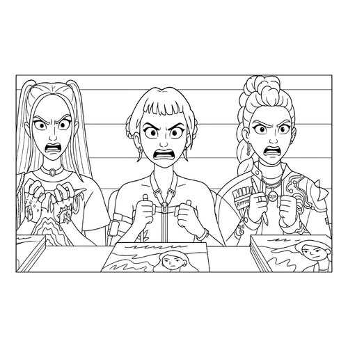 Angry Hantrix Coloring Page free printable Huntrix Coloring Pages from K-Pop Demon Hunters coloring page