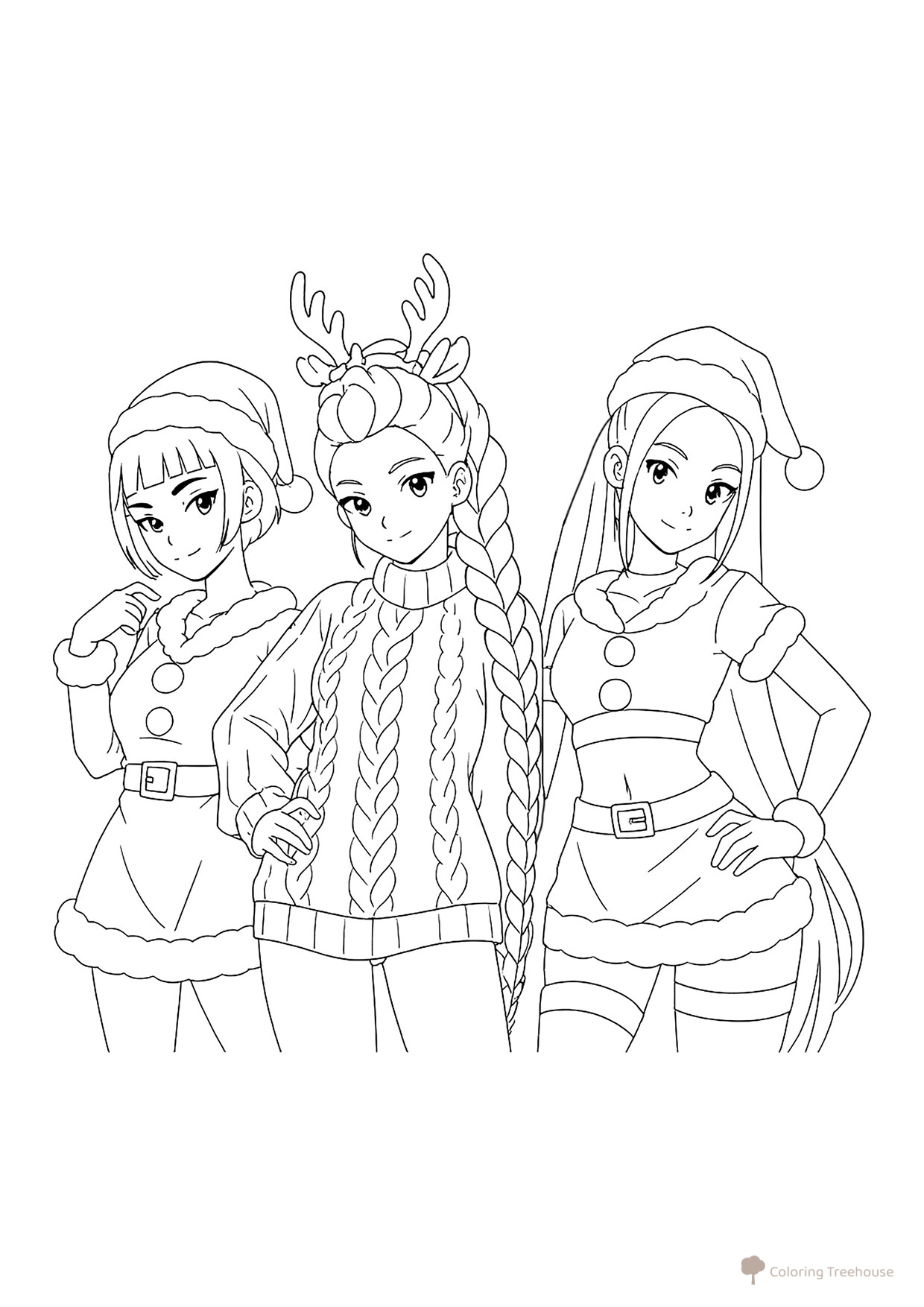 Página para colorear «Hantriks con disfraces de Año Nuevo» dibujo para colorear gratis de Páginas para colorear de Hantrix — Cazadoras de demonios K-pop