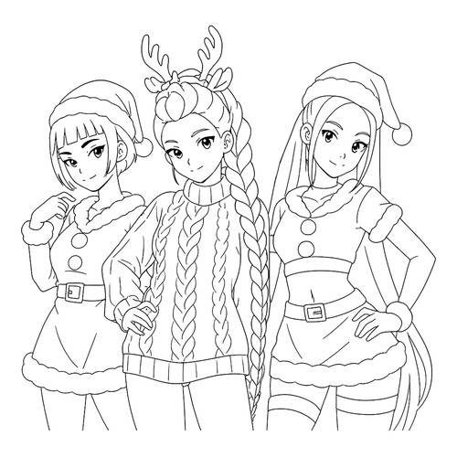 Página para colorear «Hantriks con disfraces de Año Nuevo» dibujo para colorear gratis de Páginas para colorear de Hantrix — Cazadoras de demonios K-pop