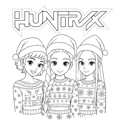 Página para colorear «Hantriks en suéteres navideños» dibujo para colorear gratis de Páginas para colorear de Hantrix — Cazadoras de demonios K-pop
