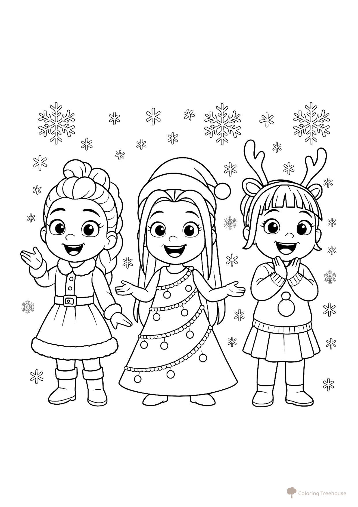 Página para colorear «Malyshki Hantriks en Año Nuevo» dibujo para colorear gratis de Páginas para colorear de Hantrix — Cazadoras de demonios K-pop