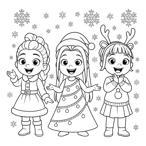 Página para colorear «Malyshki Hantriks en Año Nuevo» dibujo para colorear gratis de Páginas para colorear de Hantrix — Cazadoras de demonios K-pop