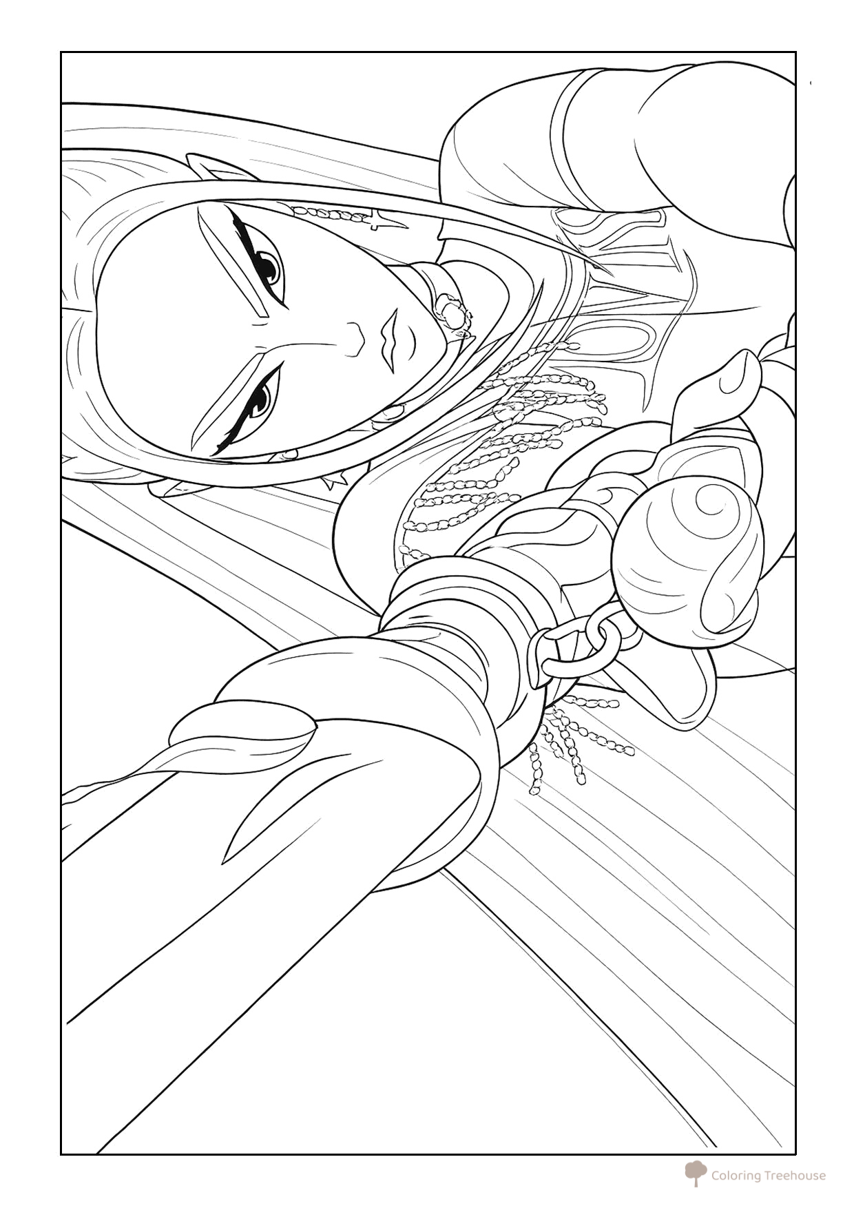 Mira with a Sword Coloring Page free printable Huntrix Coloring Pages from K-Pop Demon Hunters coloring page