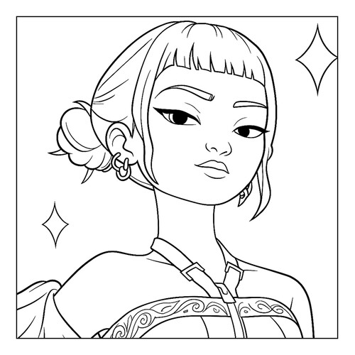 Página para colorear «Retrato de Zoe de Cazadoras de Demonios» dibujo para colorear gratis de Páginas para colorear de Hantrix — Cazadoras de demonios K-pop