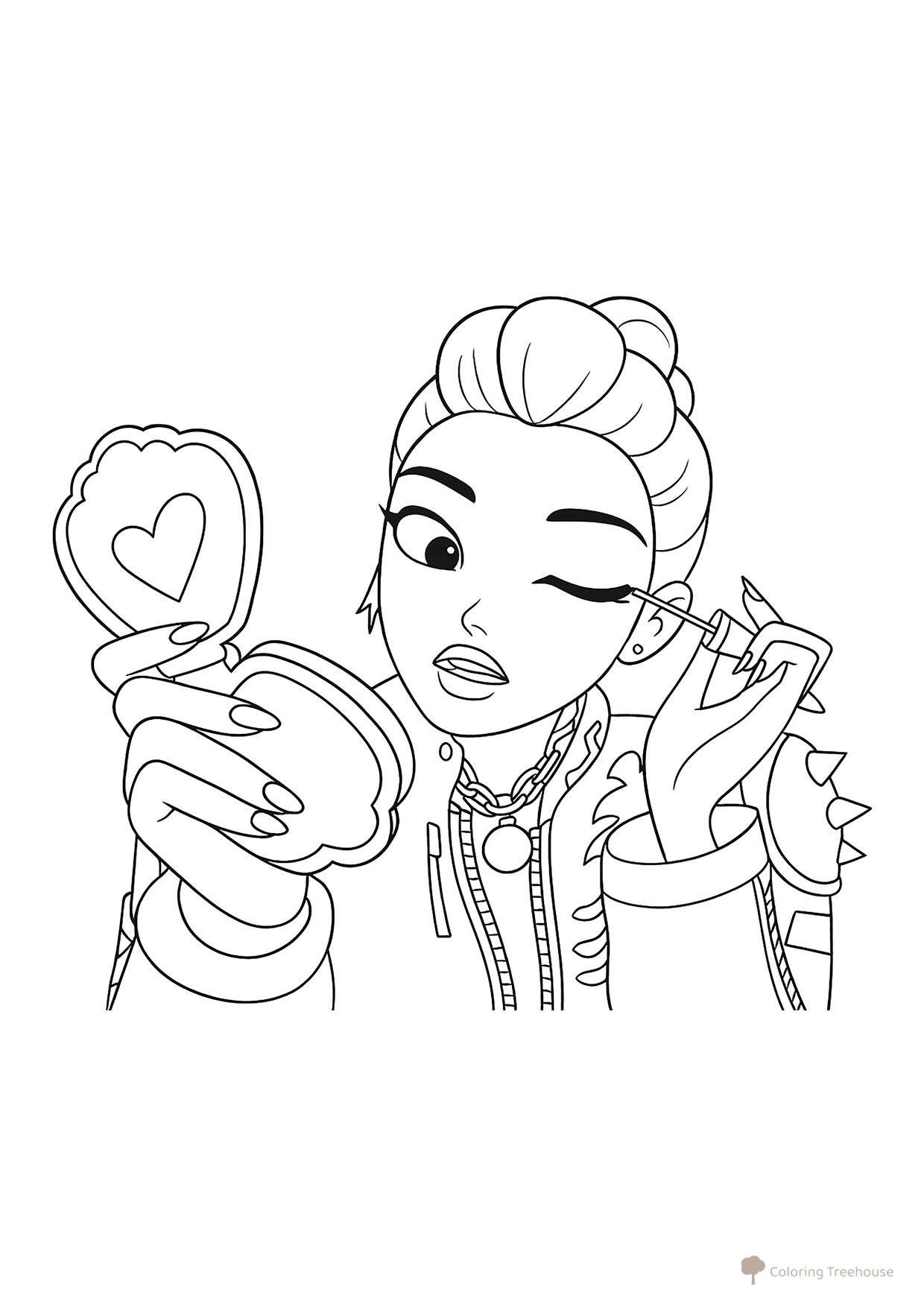 Página para colorear «Rumi se maquilla» dibujo para colorear gratis de Páginas para colorear de Hantrix — Cazadoras de demonios K-pop