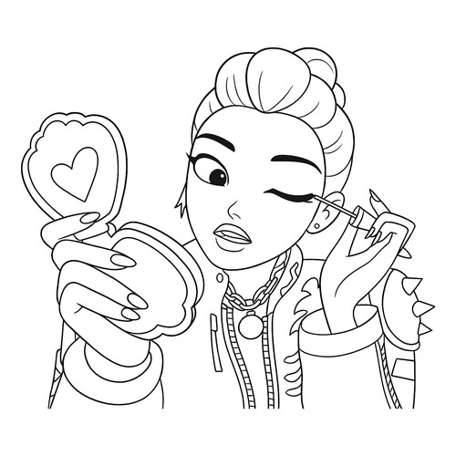 Página para colorear «Rumi se maquilla» dibujo para colorear gratis de Páginas para colorear de Hantrix — Cazadoras de demonios K-pop