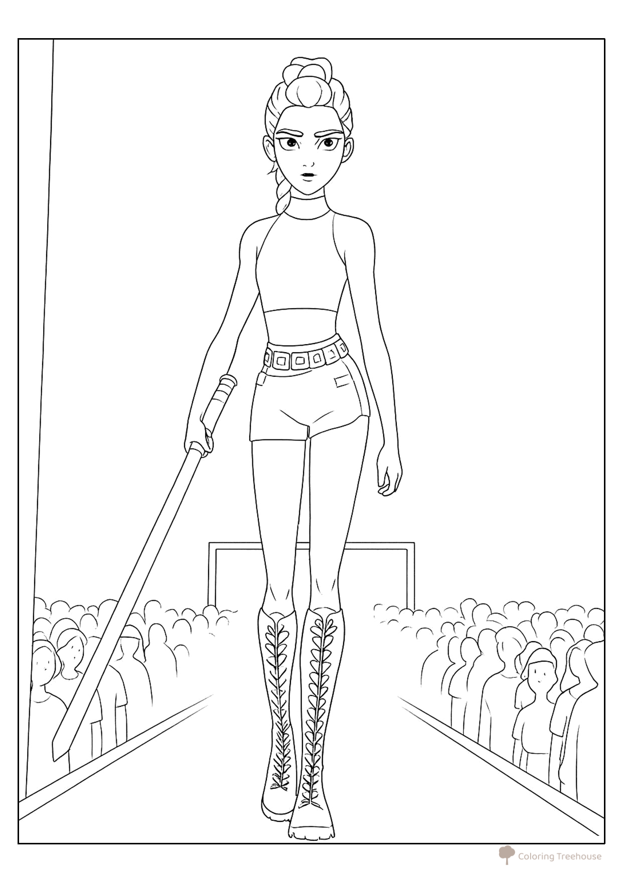 Rumi Goes to Fight Demons Coloring Page free printable Huntrix Coloring Pages from K-Pop Demon Hunters coloring page
