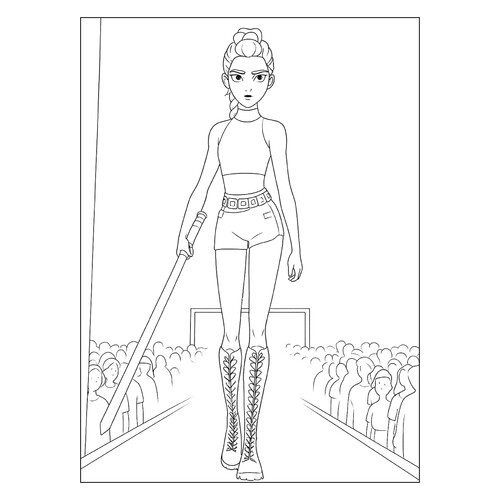Rumi Goes to Fight Demons Coloring Page free printable Huntrix Coloring Pages from K-Pop Demon Hunters coloring page
