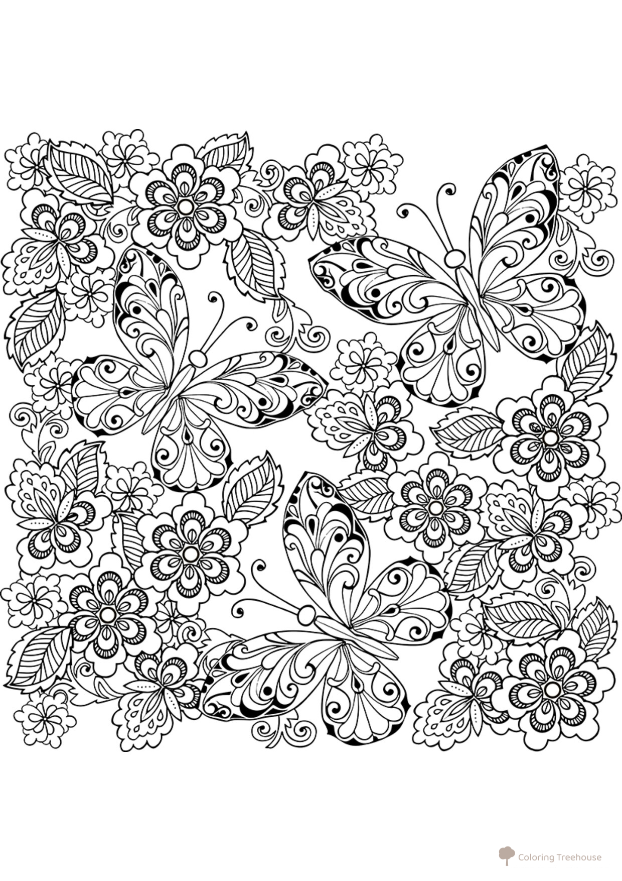 Antistress Butterflies Coloring Page free printable Anti-Stress Coloring Pages coloring page