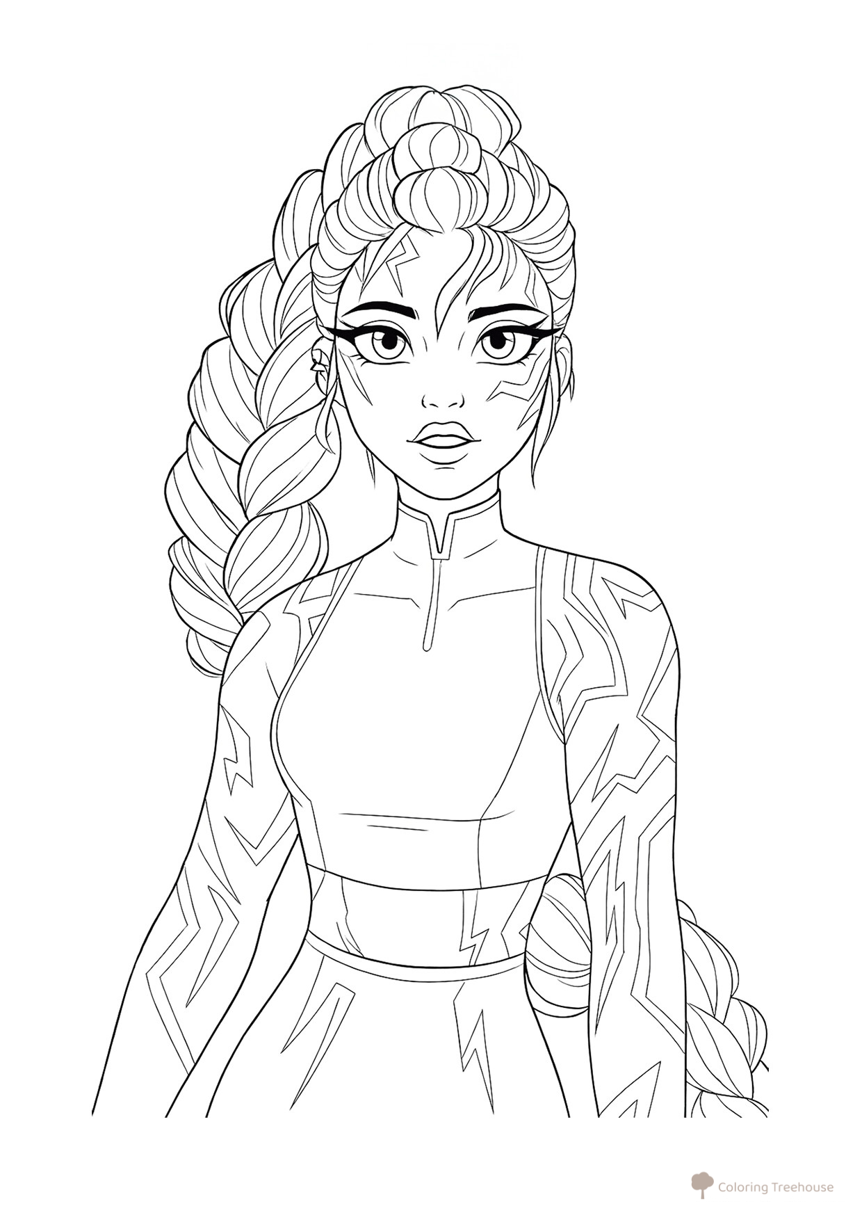 Rumi with Demon Patterns Coloring Page free printable Huntrix Coloring Pages from K-Pop Demon Hunters coloring page
