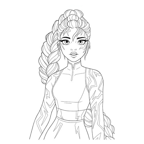 Rumi with Demon Patterns Coloring Page free printable Huntrix Coloring Pages from K-Pop Demon Hunters coloring page