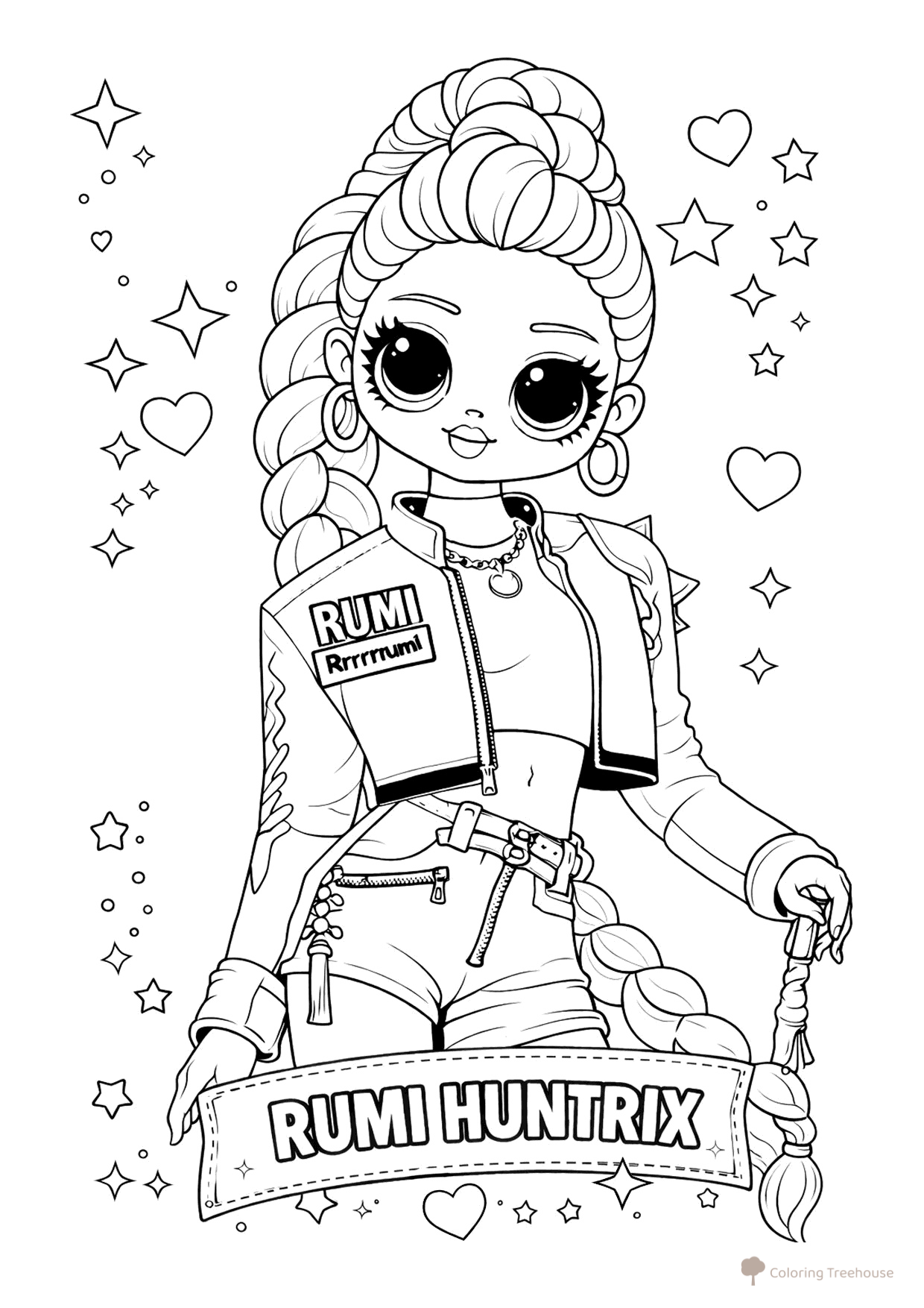 Página para colorear «Rumi al estilo LOL OMG» dibujo para colorear gratis de Páginas para colorear de Hantrix — Cazadoras de demonios K-pop
