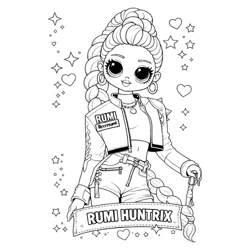 Página para colorear «Rumi al estilo LOL OMG» dibujo para colorear gratis de Páginas para colorear de Hantrix — Cazadoras de demonios K-pop
