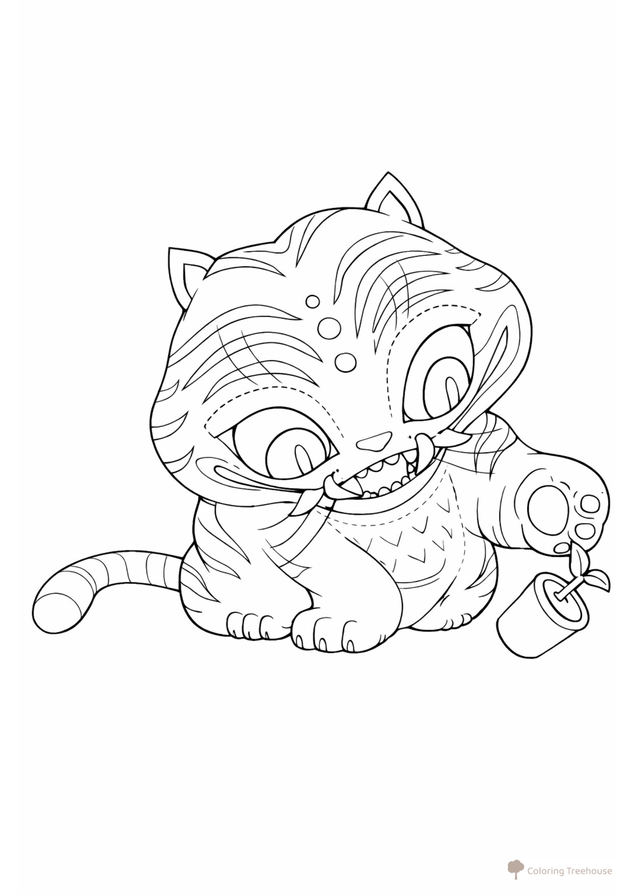 Página para colorear «Tigre Derpi arregla una flor» dibujo para colorear gratis de Páginas para colorear de Hantrix — Cazadoras de demonios K-pop