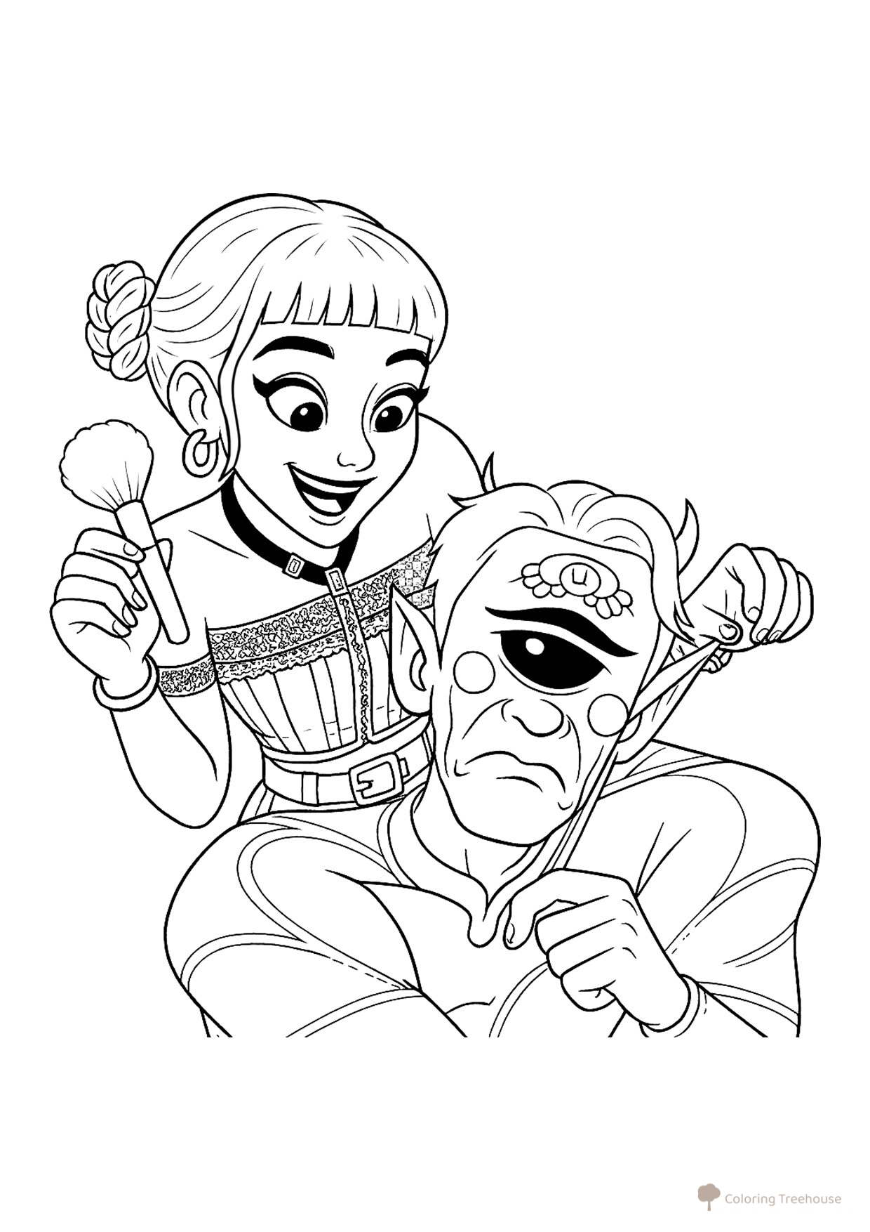 Zoe Teasing a Demon Coloring Page free printable Huntrix Coloring Pages from K-Pop Demon Hunters coloring page