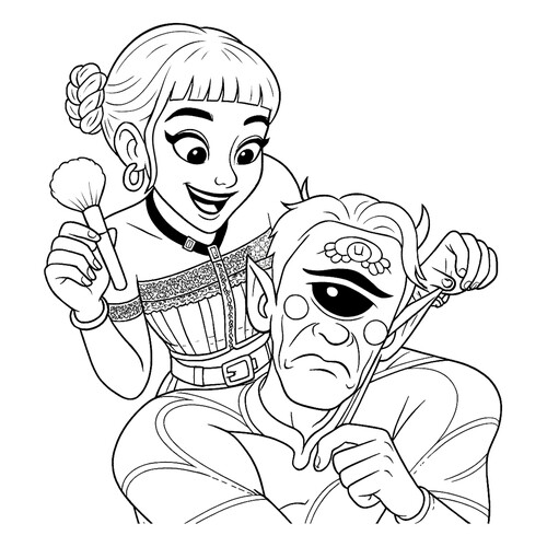 Zoe Teasing a Demon Coloring Page free printable Huntrix Coloring Pages from K-Pop Demon Hunters coloring page